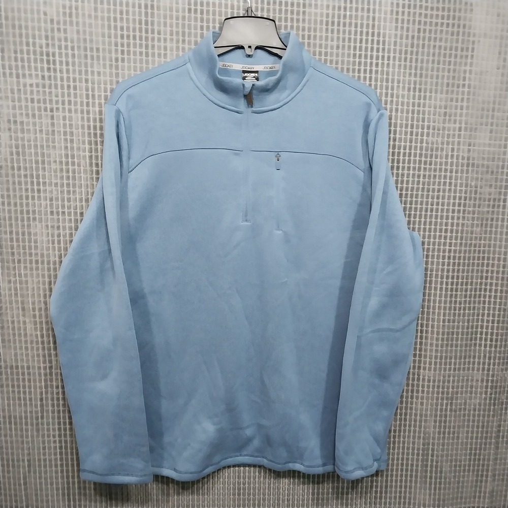 Jockey Mens Quarter Zip Pullover Fleece Lined Knit Pocket XXL Blue